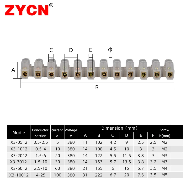Wire Connectors 12 Position Barrier Screw X3-1012 Nylon Plastic Terminal Block 20A 380V Dual Row