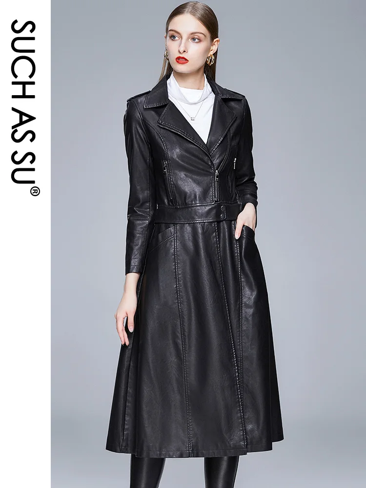 

Arrival brand Spring Winter Motorcycle leather jackets Long Slim Large Size 4XL Women's Leather Coat Fashion (two ways to wear)