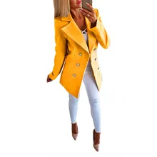 3XL размера плюс женское длинное шерстяное пальто Осенняя Куртка женская зимняя приталенная с длинным рукавом и отложным воротником двубортная M0291