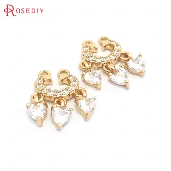 

(39557)6PCS 13x18MM 24K Gold Color Brass and Zircon Multi Hanging Heart Charms Pendants Jewelry Making Supplies Diy Accessories