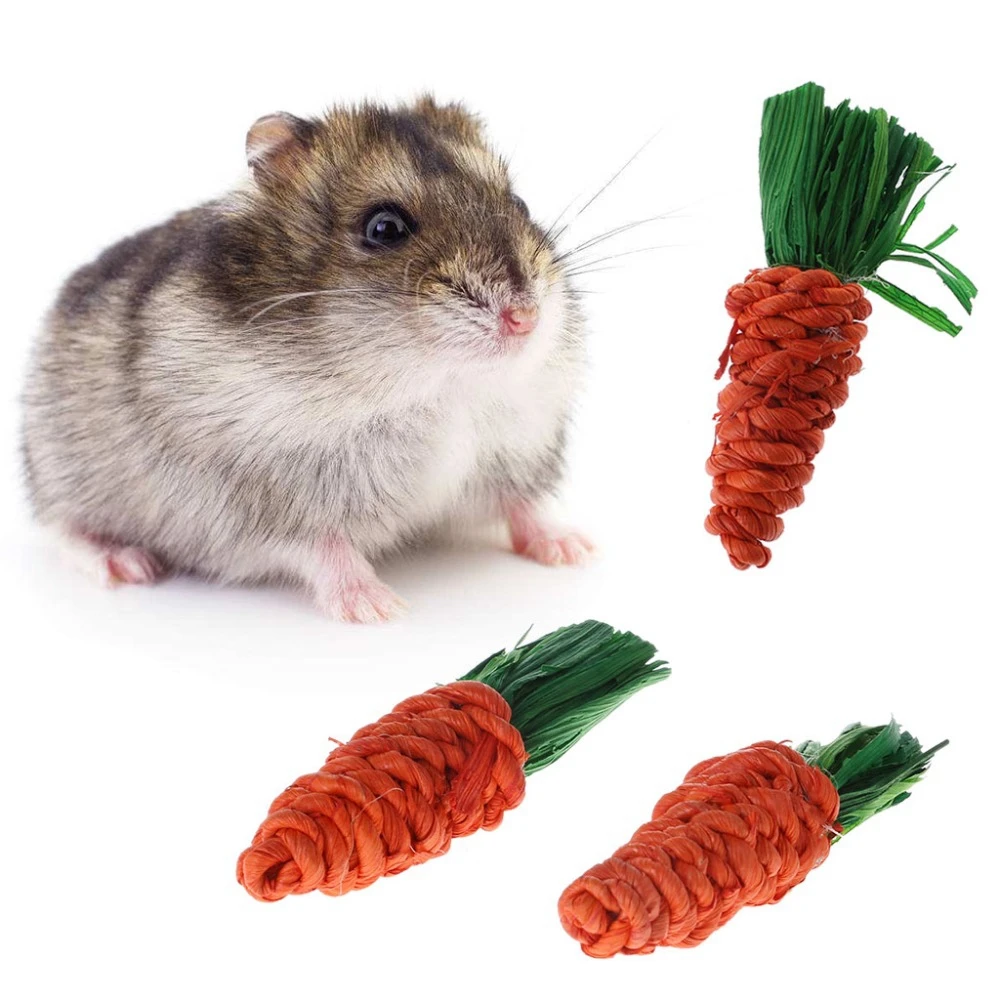 3 unids/set zanahoria en forma de masticar morder juguetes conejo Hamster Guinea cerdo Limpieza de dientes hámster Guinea conejo rata juguetes suministros para mascotas