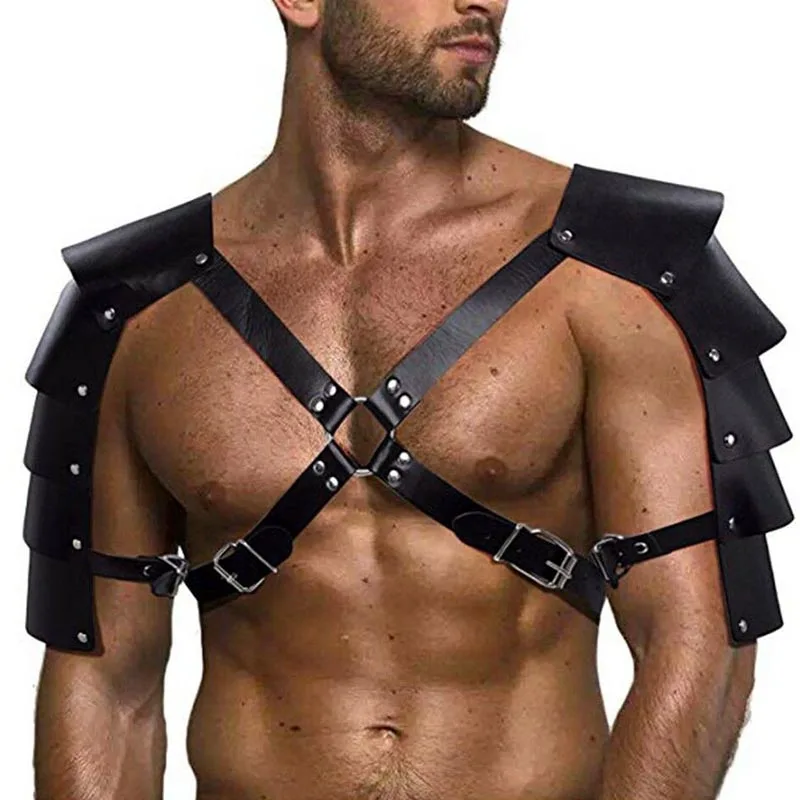 Необычные Сексуальные мужские ремни из искусственной кожи для ношения на плече, нагрудный ремень, удерживающий тело, Клубная одежда, воин, косплей, мышечный костюм фетиш
