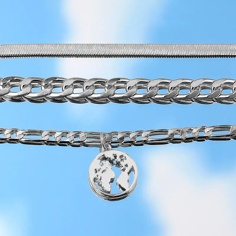 3pcs/set Gold Silver Color World Map Anklets For Women Bohemian Multilayer Anklet On Leg Fashion Beach Jewelry Foot Accessories - Image 4