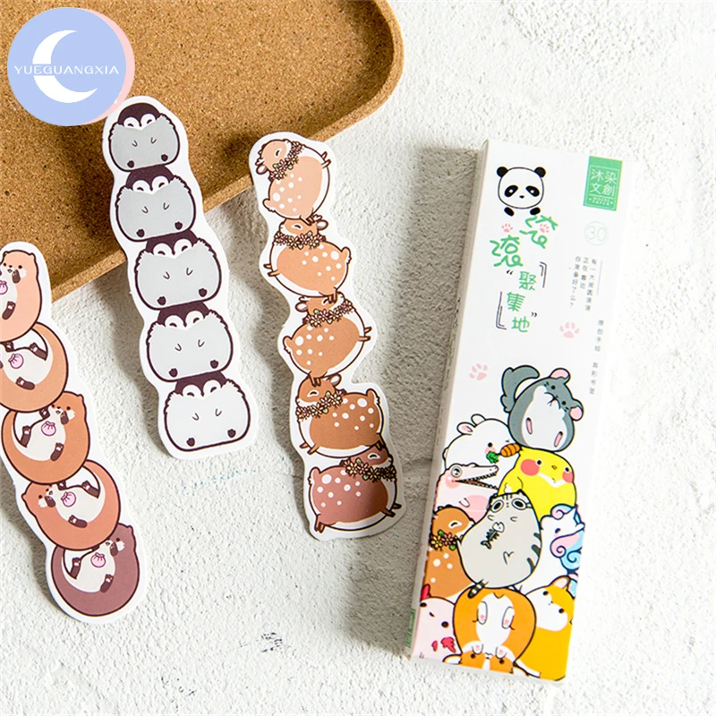

YUEGUANGXIA 30pcs/box Kawaii Cartoon Irregular Shape Bookmarks Reading Book Holder Message Card Stationery School Office Supply