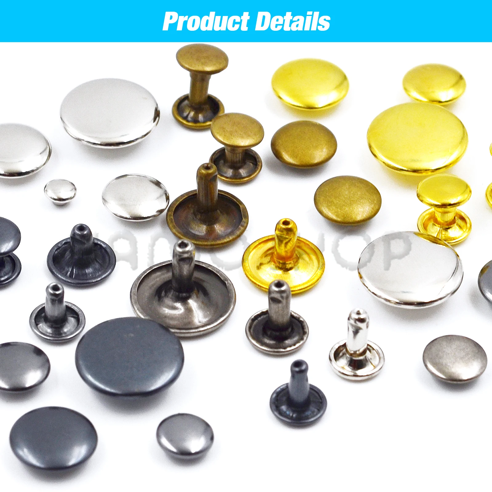 Metal Rivets 100Sets 5-15mm Metal Double Cap Rivets Stud Round Nail Rivet For Leathercraft Accessories Repair Shoes Bag Belt Clothing Garment