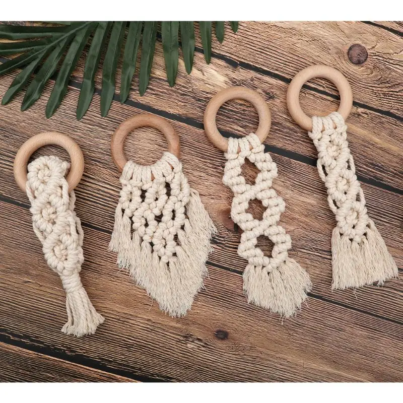 Organic Macrame Teether Boho Teething Ring Baby Sensory Toy Natural Cotton Teething Toy Gender Neutral Baby Toy have certificate