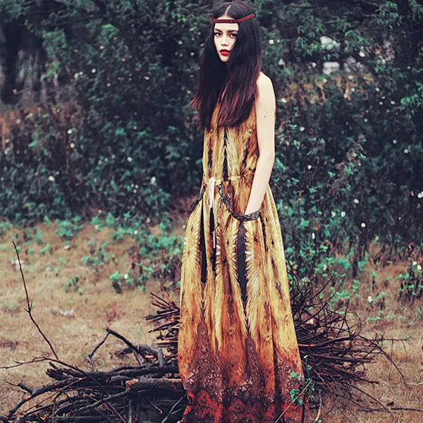 Vestido longo Летняя женская богемная желтая/зеленая шифоновая женская одежда макси Vintag Ретро пляжная одежда свободного кроя в повседневном стиле длинное платье - Цвет: Yellow