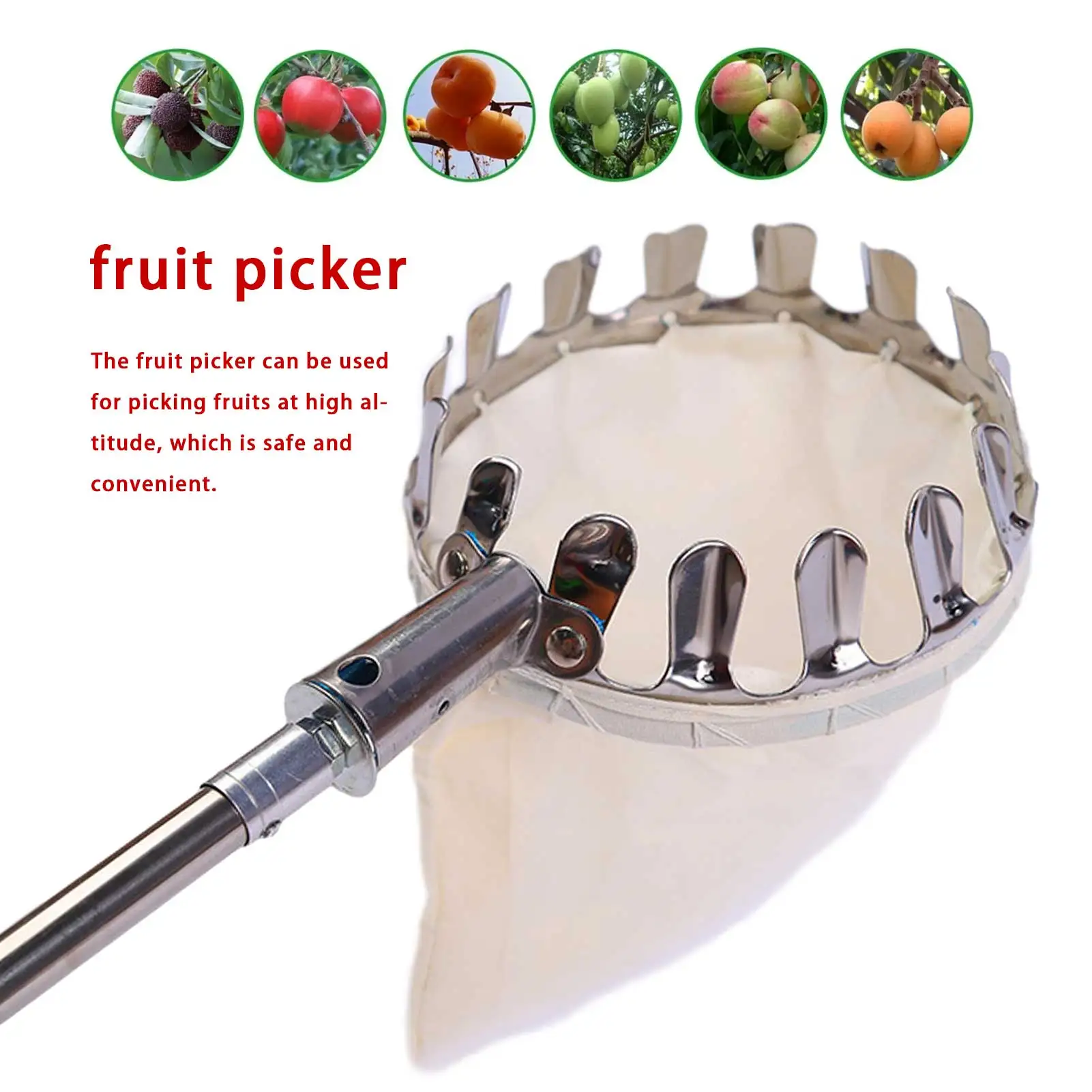 

Telescopic Fruit Picker Pole With Bag Portable Long Fruit Catcher Basket Picking Tool For Harvest Picking Citrus Pear 1.5M