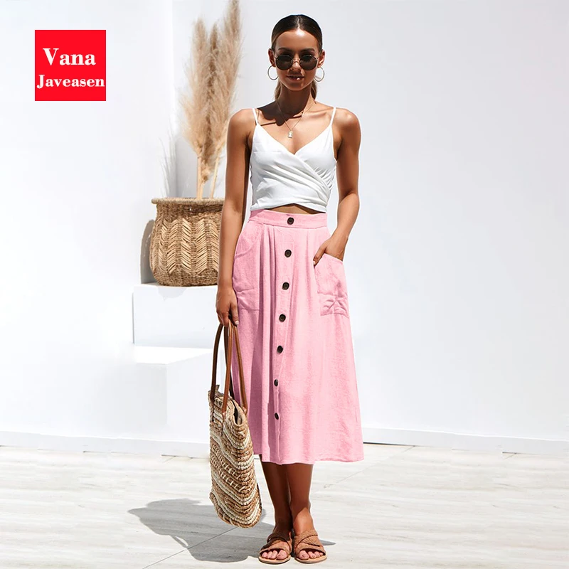 Vana Javeasen, юбка, женская одежда, на пуговицах, с карманом, дизайн, плиссированная, длинная юбка, для женщин, для пляжа, высокая талия, для пляжа, для вечеринки, юбки, весна
