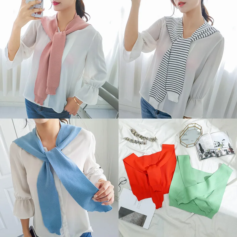 

Knitted Small Shawl Dongdaemun Korean-style Air Conditioner Knot Detachable Collar Shawl Sleeve Shoulder Bandage Cloth Lace-up D