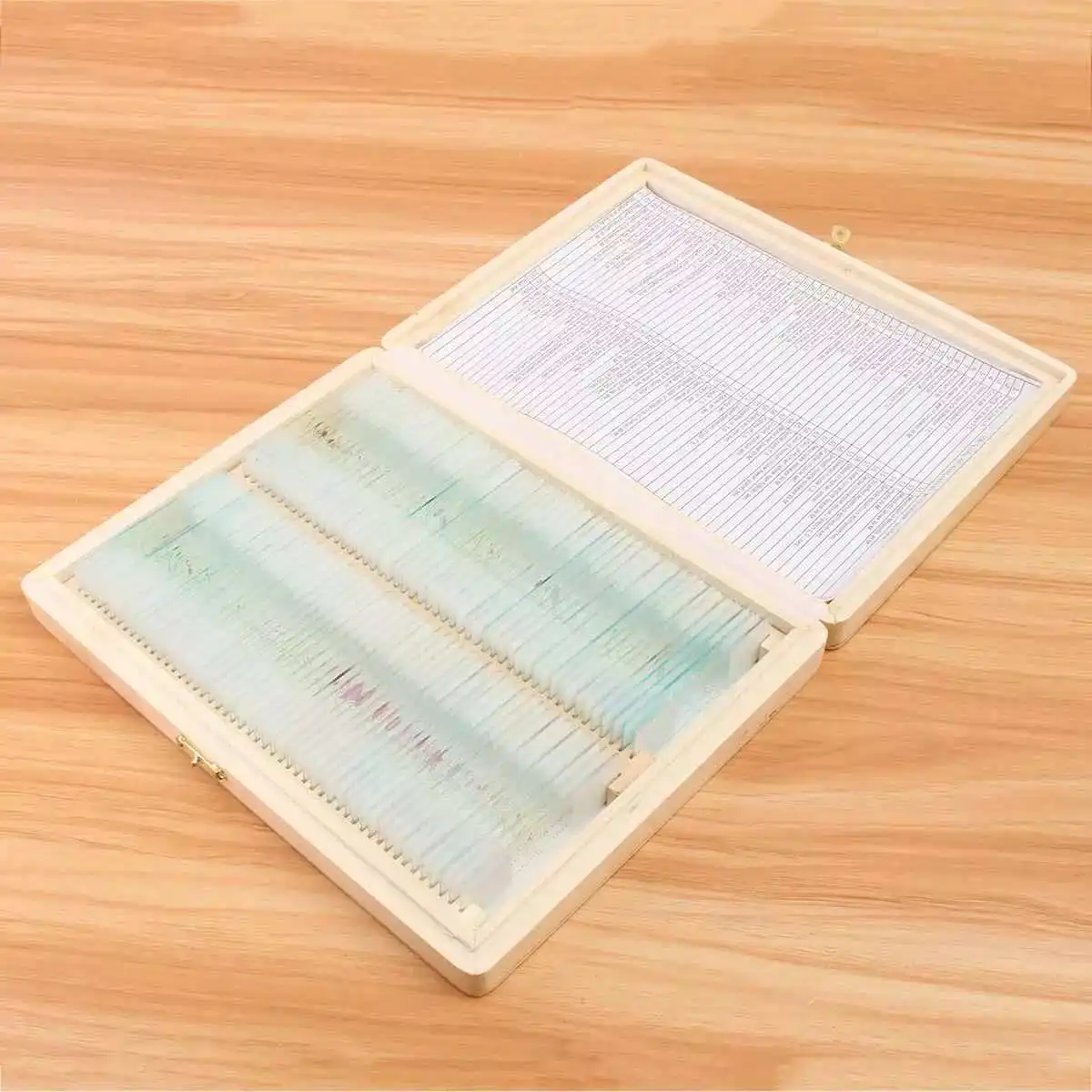 

100Pcs Microscope Glass Slides Sample Glass Prepared Basic Science Biological Specimen Cover Slips Wood Storage Box Portable