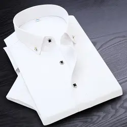 Alta qualidade não engomar camisa vestido de homem manga curta nova sólida roupas masculinas caber camisas de negócios branco azul marinho preto vermelho