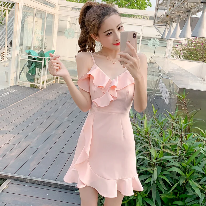

New Style Debutante Elegant Sexy Strapped Dress Women's Slimming Flounced Popular French Skirt Fashion