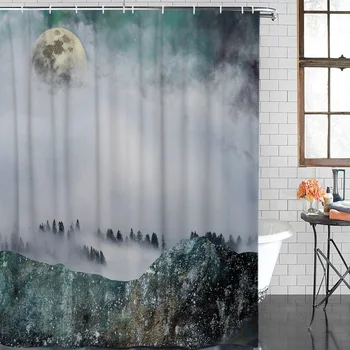 

Landscape Moon Ink Bathroom Shower Curtain Modern Household Shower Curtain