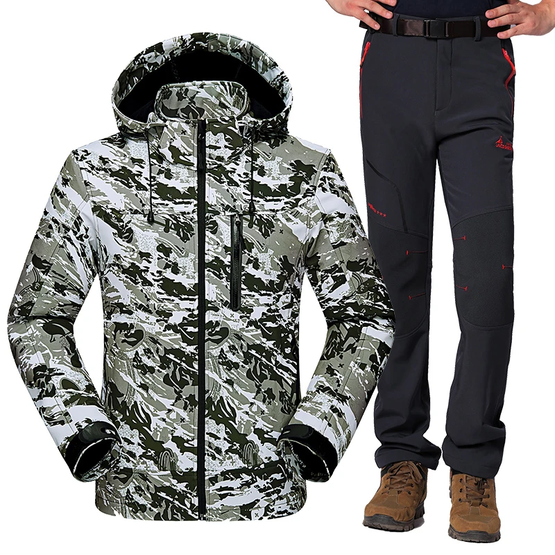 Флисовая Куртка мужская теплая флисовая походная куртка и штаны для улицы водонепроницаемая куртка дождевик для рыбалки кемпинга походная куртка набор - Цвет: Army green   D gray