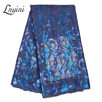 

Royal Blue African Lace Fabric High Quality 2020 Sequins Lace Fabric Nigerian Tulle Mesh Lace Fabric for Wedding Dress L3163B