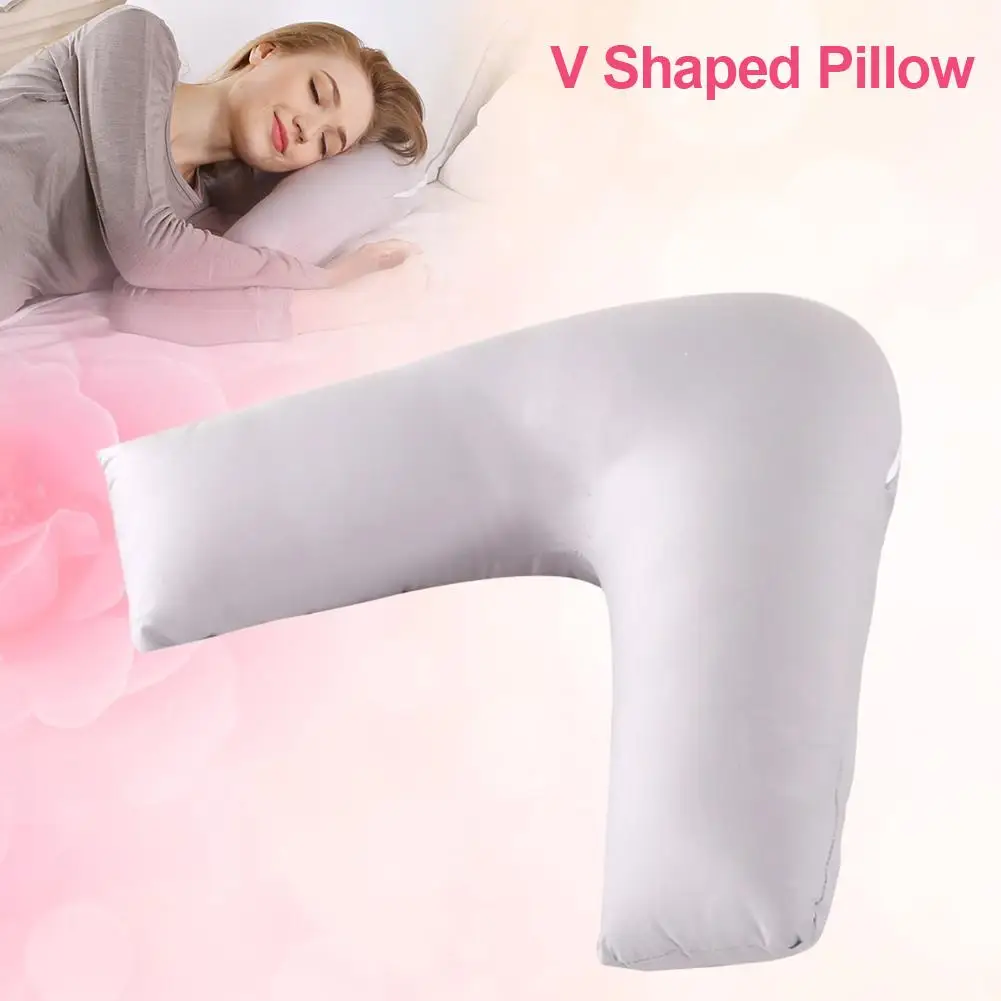 V Shaped Pillow Case Hollow Fibre Back & Neck Support Machine Washable 