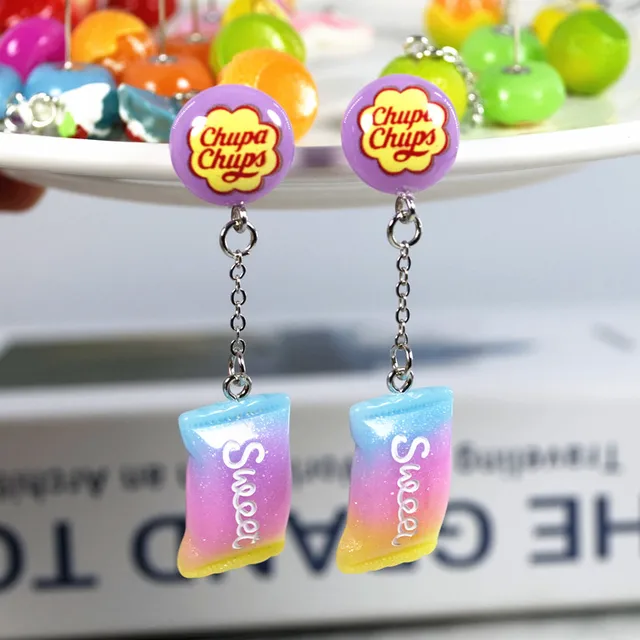 1Pair Stud Earring Multicolours Resin Candy Charms With Sweet Fruit Fashion Jewelry Gift purple
