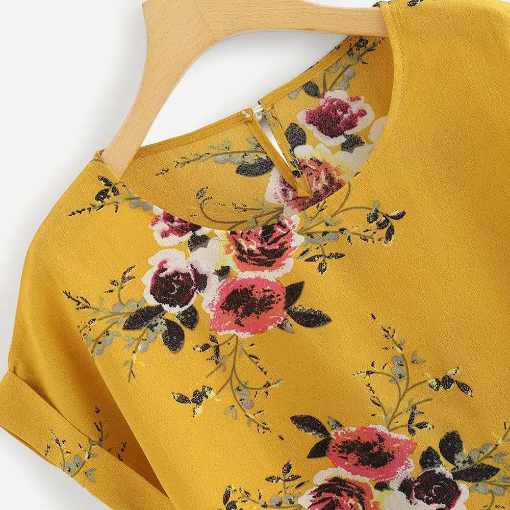 Summer Fashion Floral Print Blouse Pullover Ladies O-Neck Tee Tops Female Women's Short Sleeve Shirt Blusas Femininas Clothing 2