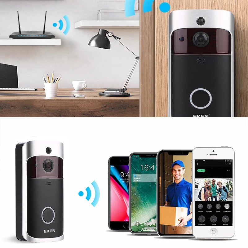 EKEN V5 Wi Fi дверной звонок умный IP видеодомофон камера для квартиры ИК сигнализация