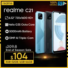 realme C21 Russian Version Smartphone 3/32GB 4/64GB Helio G35 Octa Core 6.5"display 5000mAh Large battery 3-Card Slot