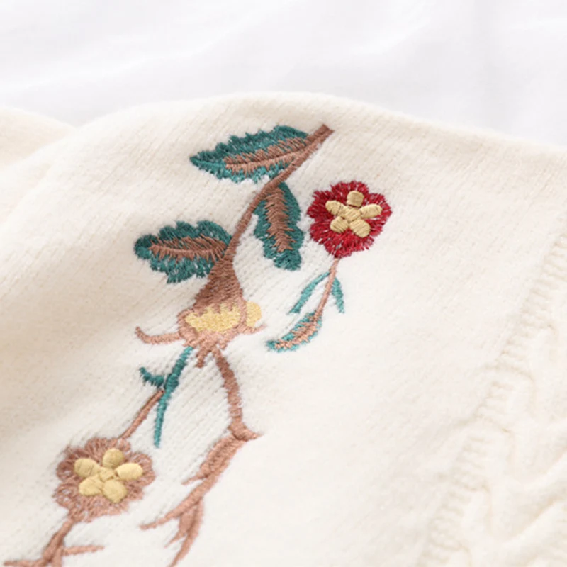 Autumn Winter Chic Flowers Embroidery Cardigan Women Casual Sweet Solid Lantern Sleeve Female Vestido Sweater For Ladies Z147