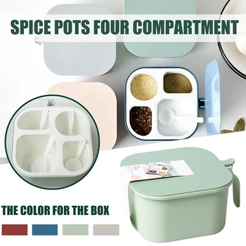 

Spice Pots 4 Compartment Condiment Multi-Grid Spice Jar Square Storage Box LAD-sale