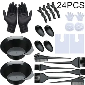 

24Pcs Hair Coloring Dyeing Brushes Combs Gloves Ear Covers Clips Mixing Bowl Kit It can make your hair coloring experience neat