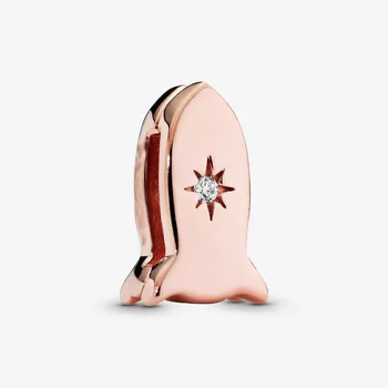 

Authentic 925 Sterling Silver Reflexion Rosegold Space Rocket Clips Charm Fit Original Pandora Bracelet Woman DIY Jewelry Beads