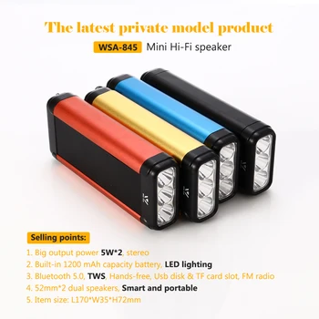 

10W Wireless Bluetooth Speaker Outdoor Mini TWS Portable Speaker Subwoofer Mobile Power 1200mAh Flashlight TF Card / AUX / FM