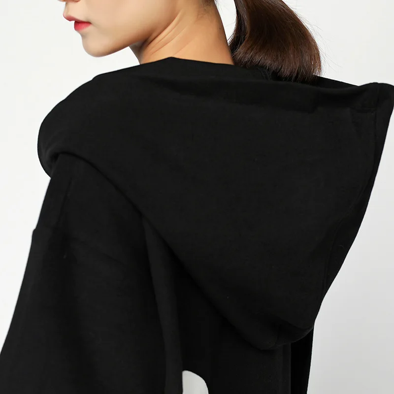 [EAM] Loose Fit Hooded Dot Printed Woolen Coat Parkas New Long Sleeve Big Size Women Fashion Tide Autumn Winter JY733
