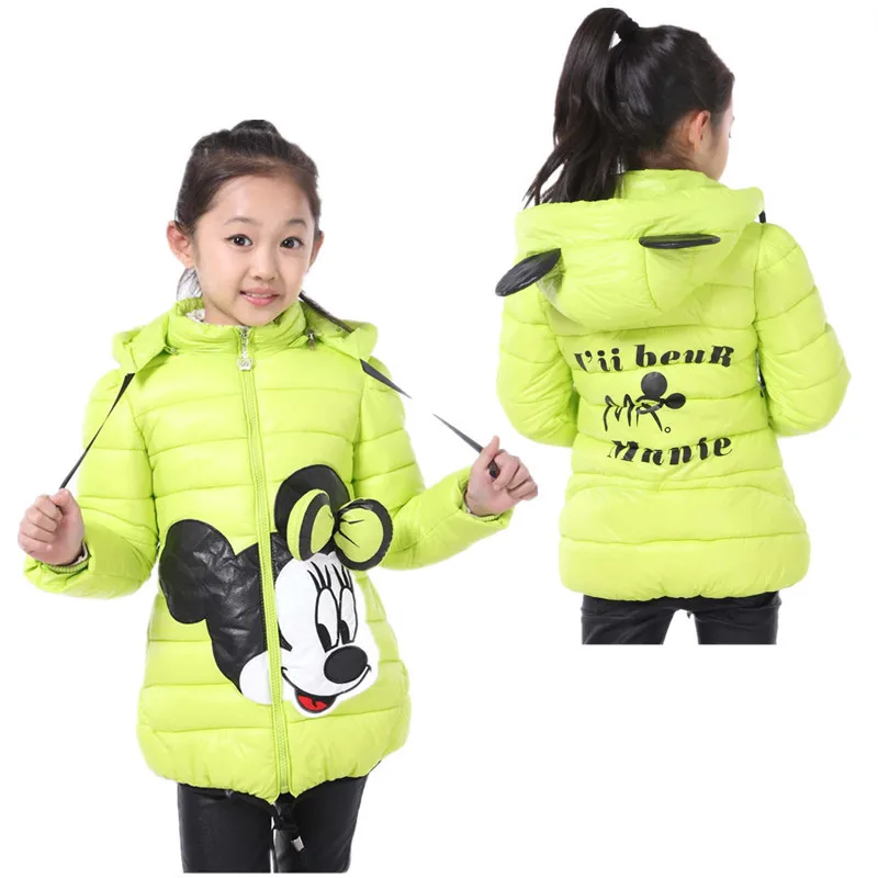 Зимнее пальто для девочек, куртка Верхняя одежда с капюшоном с рисунком Микки и Минни, теплая Вельветовая одежда высокого качества для детей 3-8 лет г., лидер продаж