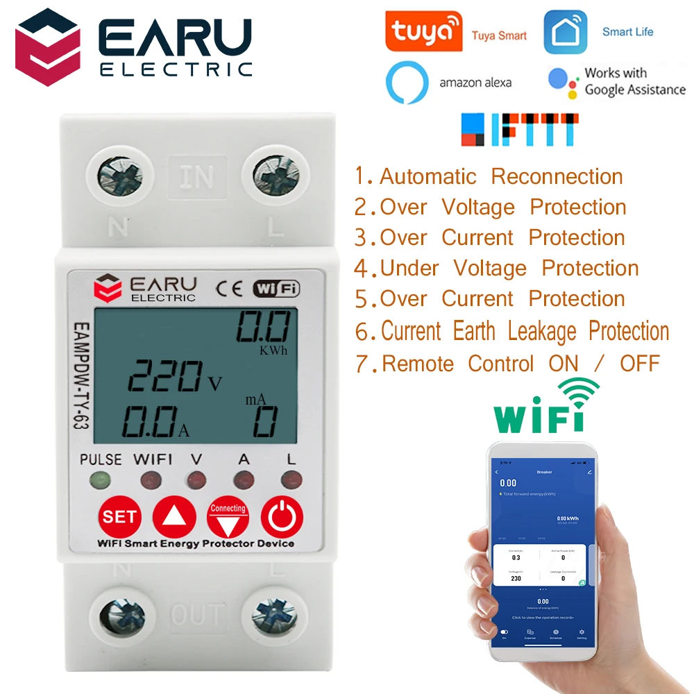 Voltage Disjoncteur Circuit Sur Sous Surcharge Protection Tuya Wifi