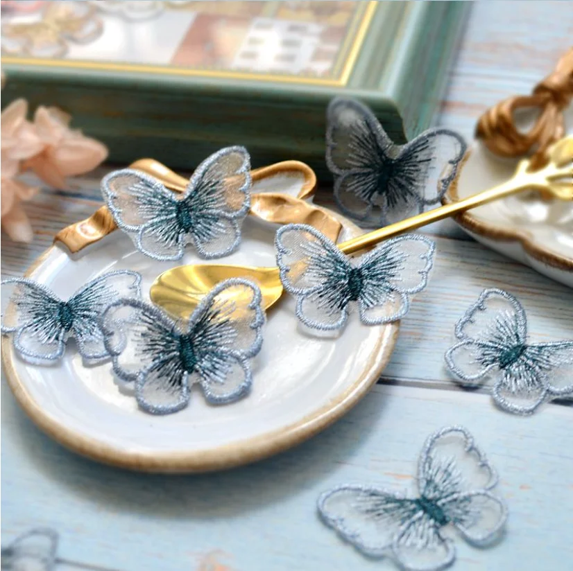 Vibrant Gold Thread Embroidered Butterfly Patches - Set of 10 in 14 Colors for Garment Embellishment