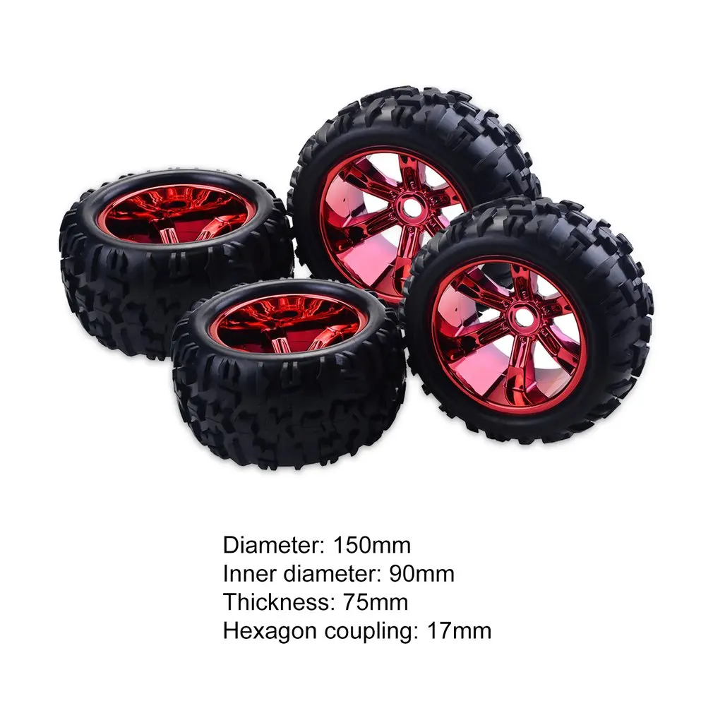 4 шт. колесо радиоуправляемого автомобиля обод шины для Redcat Hsp Kyosho Hobao Hongnor Team Losi GM HPI 1/8 Truggy Monster Truck Резиновые шины 17 мм шестигранные