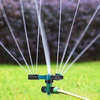 

360 Angles Rotating Sprinkler With Support Rod Lawn Automatic Irrigation Watering Systems Sprinkler Garden Tool 2pcs 3-Head
