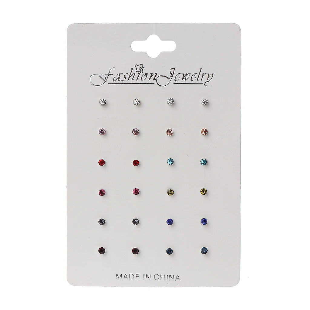 Набор серег гвоздиков с радужными фианитами 12 пар|Серьги-гвоздики| |