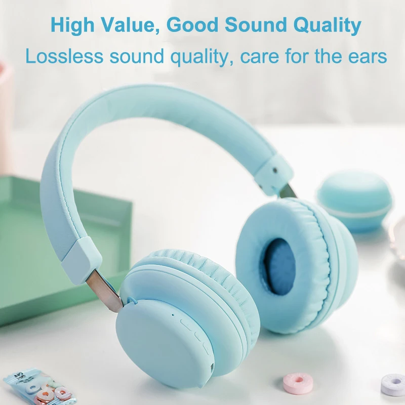 BH2 wireless Bluetooth Headphones with Microphone Gaming earphone HiFi Stereo Headset Macaron pink for Women Girl Kids Gifts
