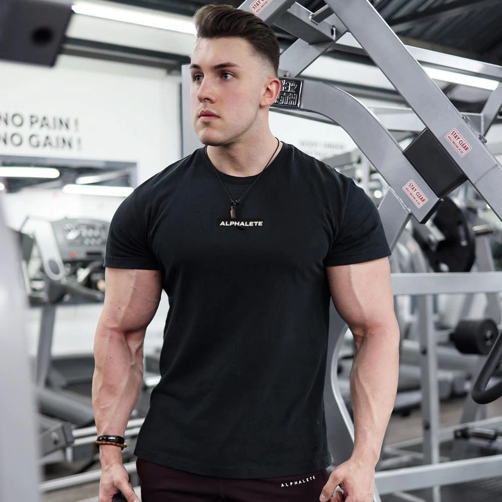 Men's Gym T-Shirt Fitness Bodybuilding Slim Fit Short Sleeve Workout Tops Tee
