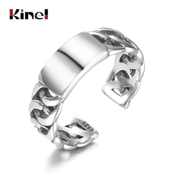 

Kinel 925 Sterling Silver Simple Retro Thai Silver Twist Open Adjustable Ring Stackable Finger Ring Vintage 925 Silver Jewelry