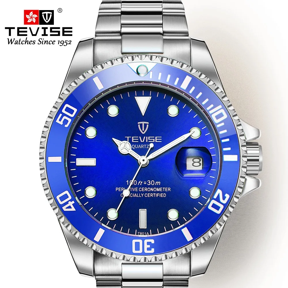 Швейцарские часы tevise Water Ghost мужские кварцевые спортивные светящиеся со стальным
