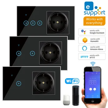 

EU Standard WiFi Smart Switch 1/2/3 Gang Glass Panel Wall Light Touch Switch Works with Alexa Google Home Voice APP Control