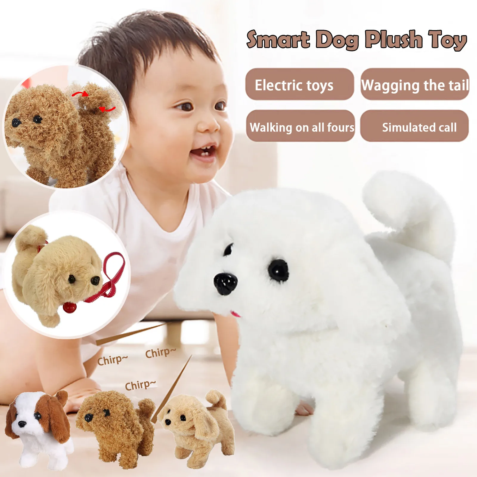 Muñeca de peluche eléctrica para niños, juguete de simulación para cachorros, Perro Robot interactivos inteligentes para caminar