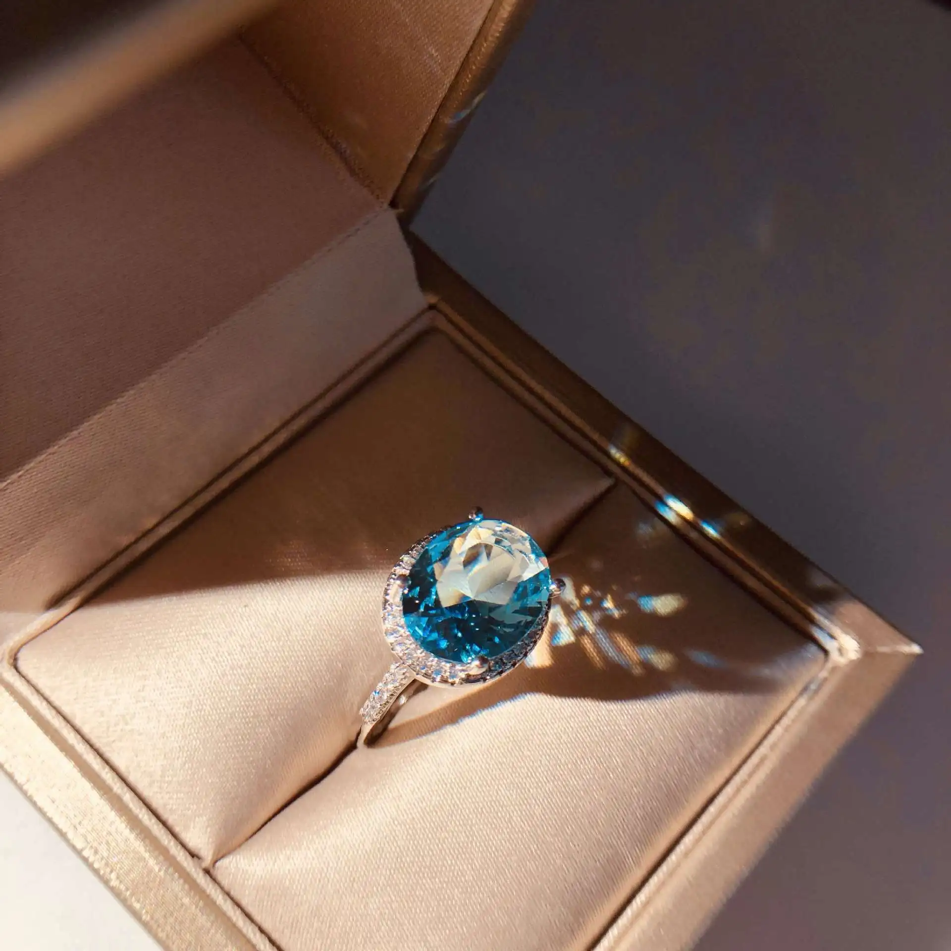 Красивое аквамариновое кольцо с голубым Цирконом 925 Серебряное кольцо для женщин ювелирные украшения палец кольцо