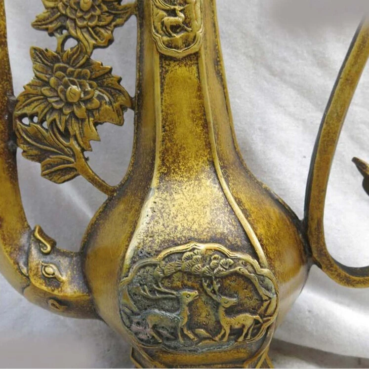 807++ халколивану винных фужеров Китай перфорированными цветами foo dog Лев Дракон кувшин, фляга статуя