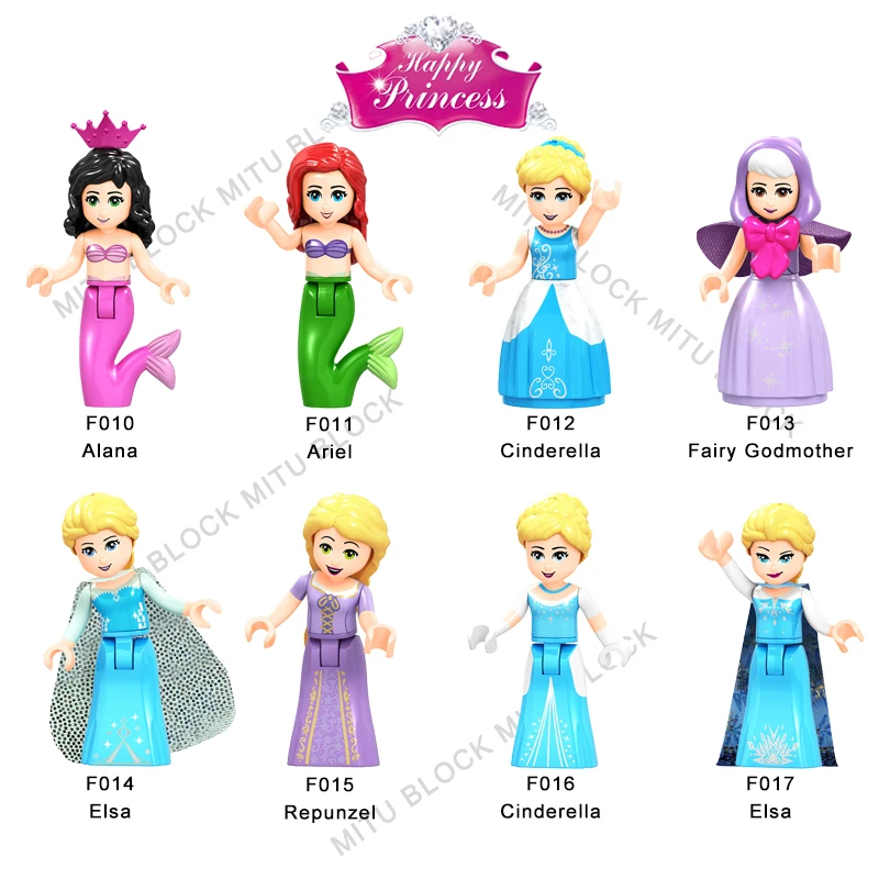 

Single Sale Friends Fairy Tale Princess Girl Maleficent Alana Ariel Cinderella Fairy Godmother Elsa Repunzel Elsa Building Block