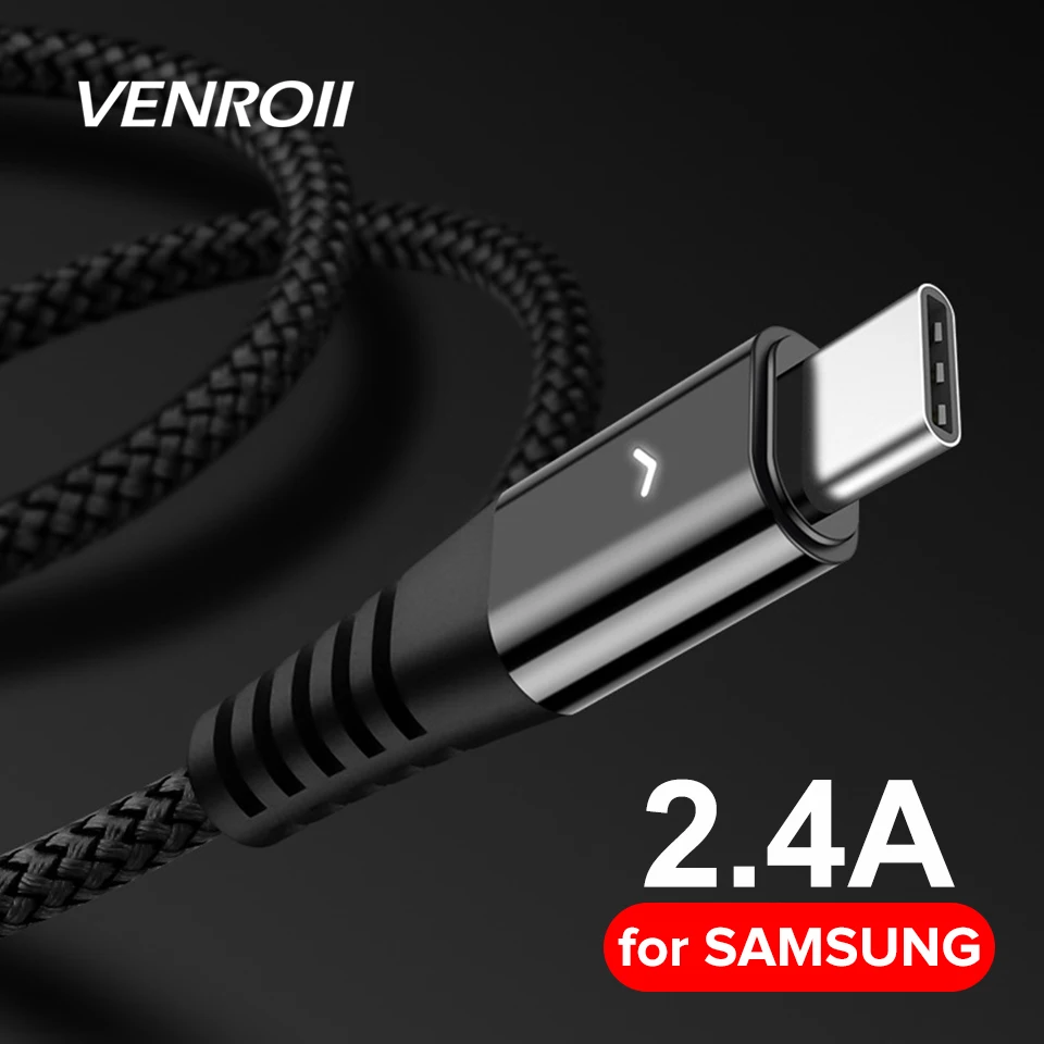 Venroii Быстрая зарядка USB C кабель для Xiaomi Redmi K20 USBC Kable мобильный телефон синхронизация данных type-C провод для huawei Honor 10 20 Pro