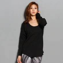 Сексуальная Спортивная футболка с длинными рукавами и сеткой сзади черные Модальные Женские рубашки для иоги, спортивные топы Спортивные, свободные, с u-образным вырезом, дышащая одежда для фитнеса