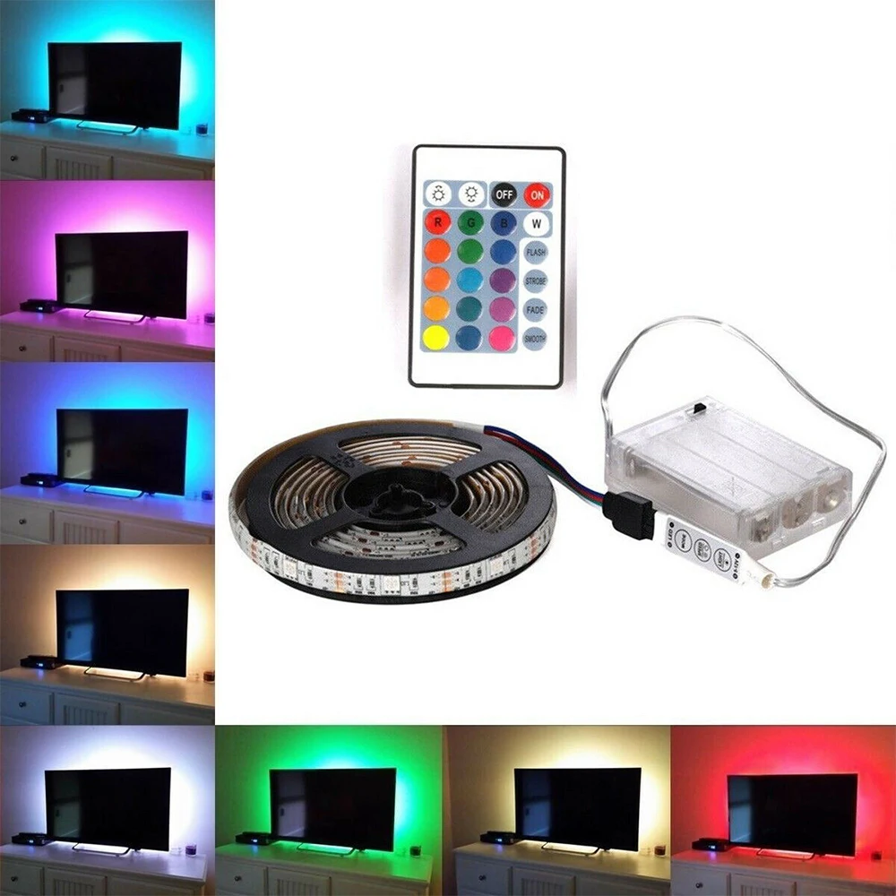 Светодиодная лента RGB, 5 в постоянного тока, с батарейным отсеком, подсветка для телевизора, светильник аемая светодиодная лента для украшения дома, 0,5 м, 1 м, 2 м водонепроницаесветодиодный светодиодная rgb лента 5 в постоянного тока 2835 smd usb лампа светодиодная подсветильник ка телевизора 0 5 м 1 м 2 м