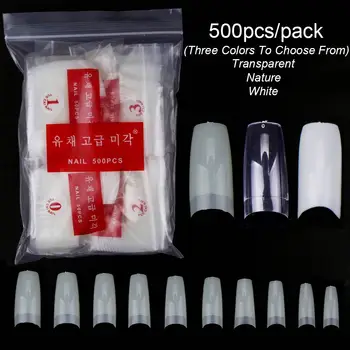 

500Pcs/Bag Coffin Nail Tips Natural/White/Clear Nail Capsule Fake Fingernails Soft Gel Full Cover Nail Tips Manicure DIY Tools